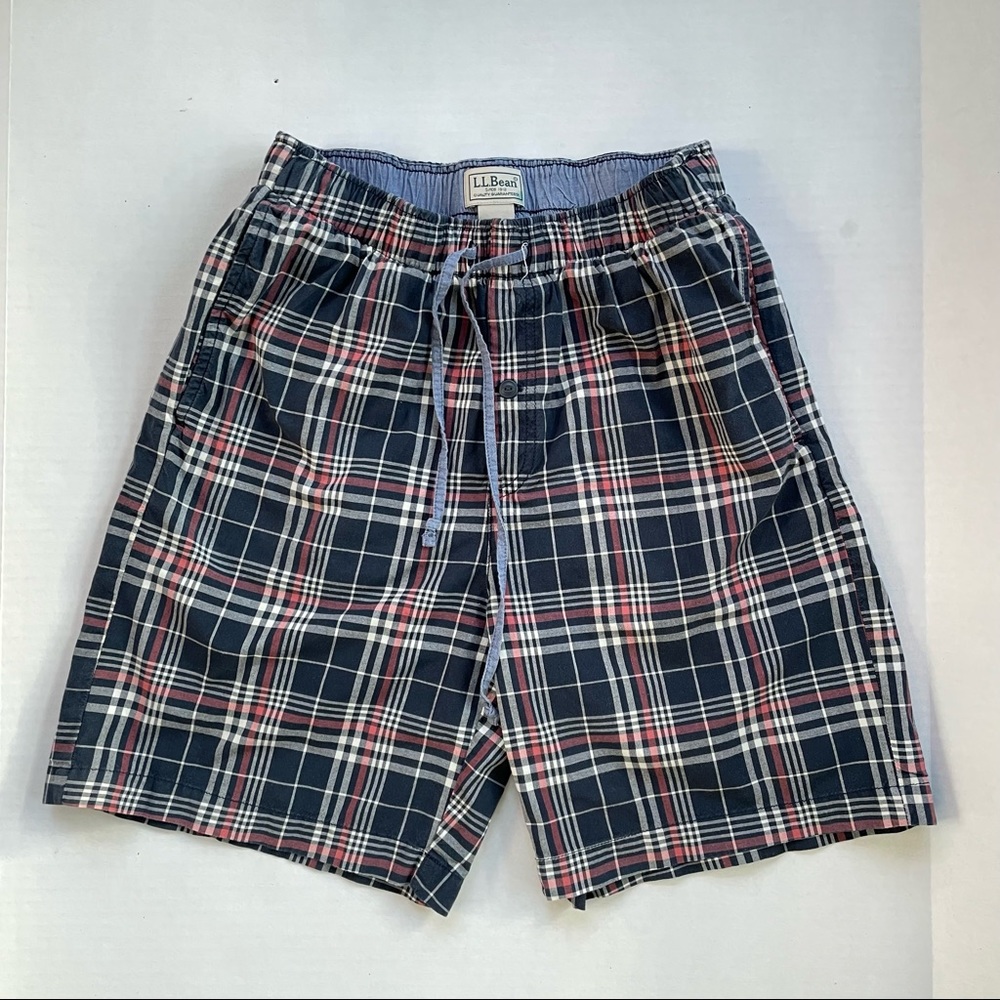 Men’s LL Bean plaid pull-on shorts elastic waist drawstring SMALL Freeport Maine